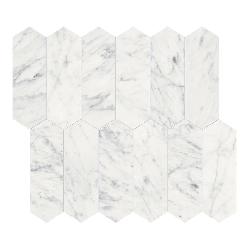 2X6 Eternity White Picket Honed Marble Mosaic