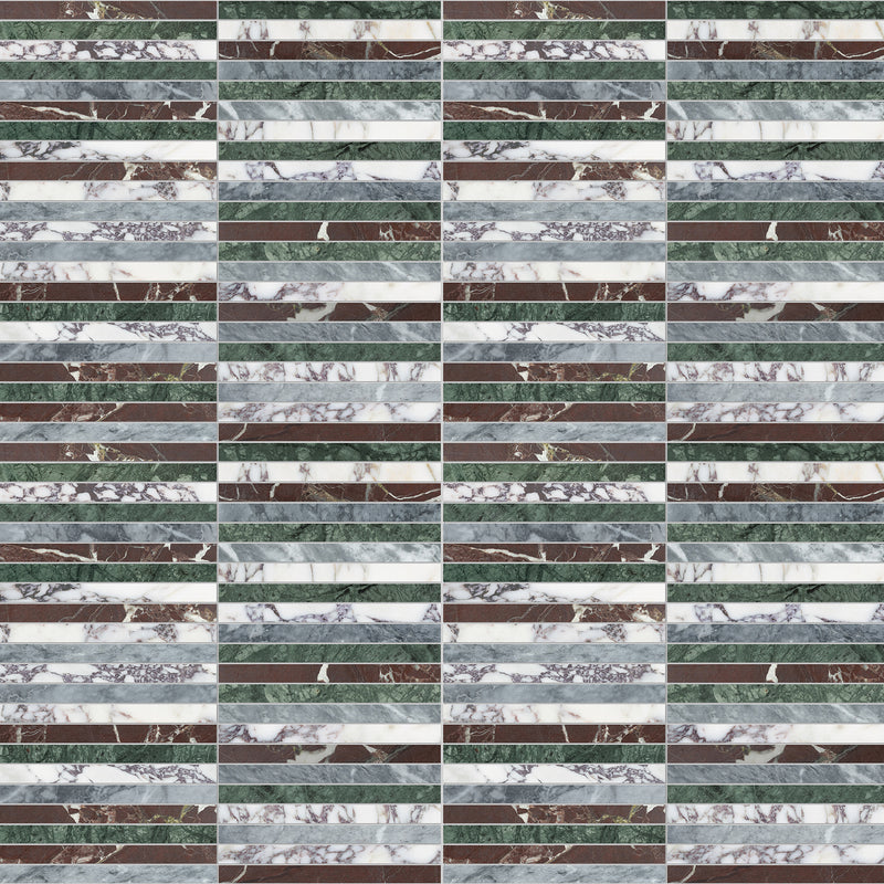 2x6 Celestia Breeze Stacked Honed + Polished Blend Natural Stone Mosaic