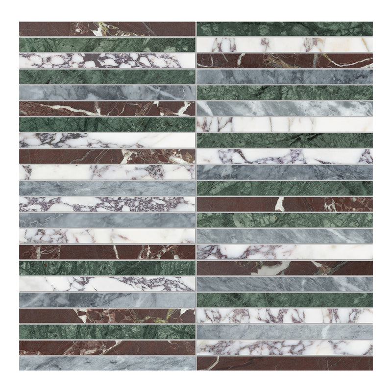 2x6 Celestia Breeze Stacked Honed + Polished Blend Natural Stone Mosaic