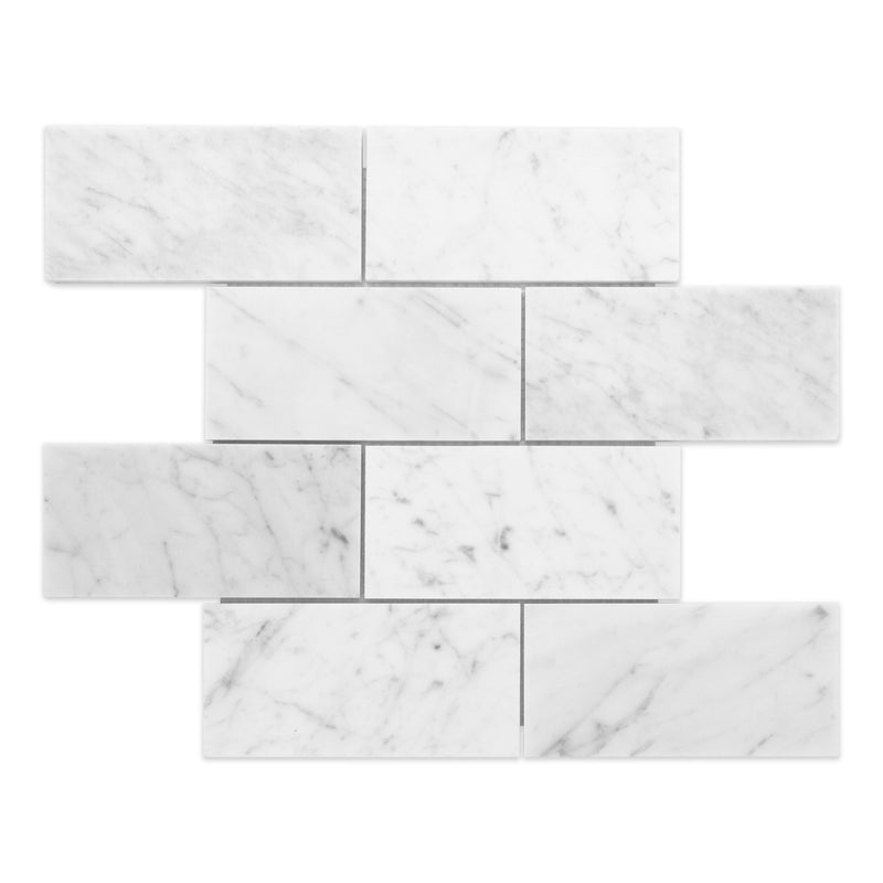 3x6 Italian Playa del Bianco Honed Carrara Marble Mosaic