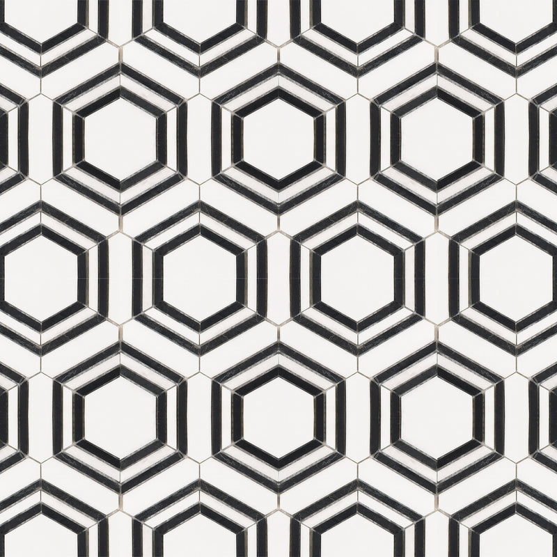 Artistic Oxford Hexagon Thassos Marble Polished Mosaic Final Sale