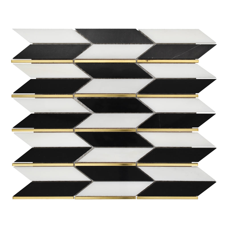 (Part B)Artistic Arrow Pearl White & Black Valentina with Gold Accent Marble Pol Mosaic Final Sal