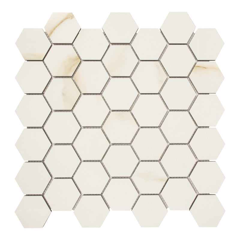 2x2 Calacatta Gold Hexagon Polished Porcelain Mosaic
