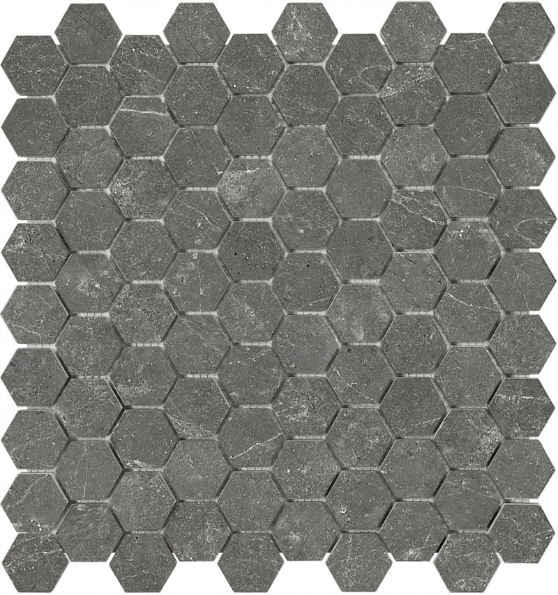 1.25x1.25 Hexagon Picco Grey Marble Polished Mosaic