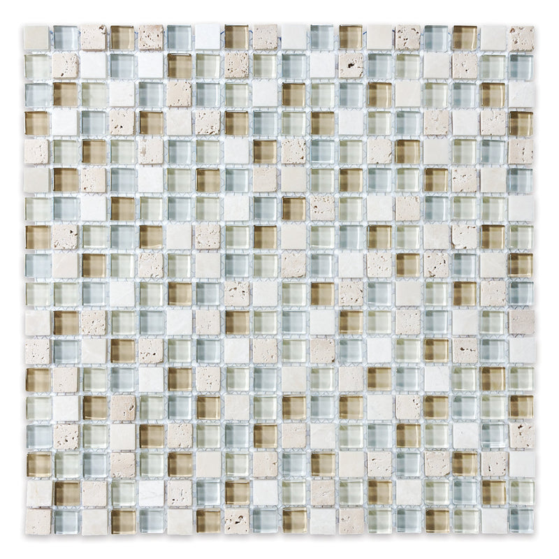 5/8x5/8 Paris White-Beige Glass Stone Blend Mosaic