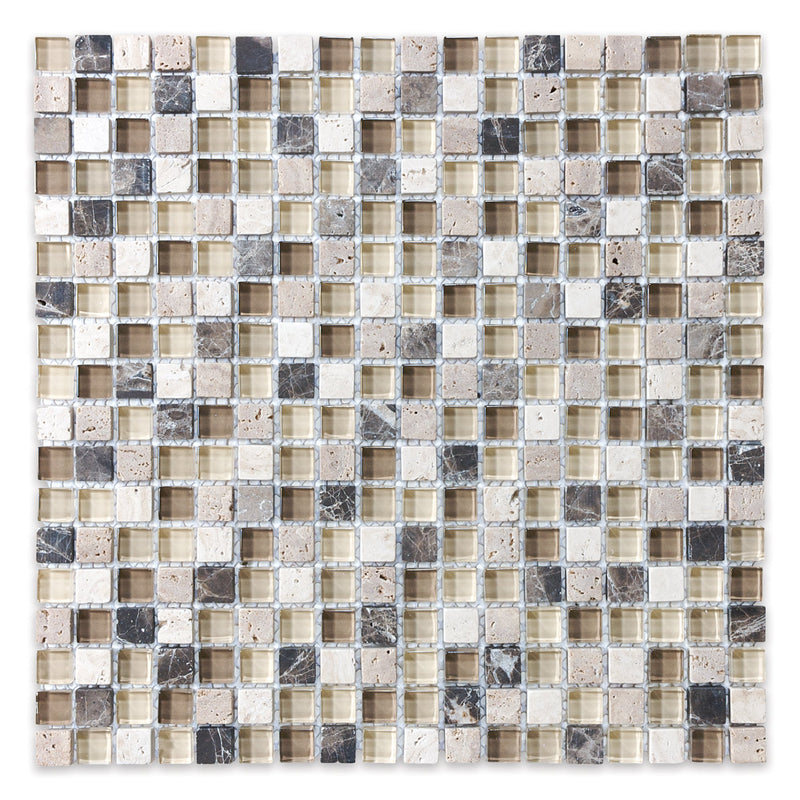 5/8x5/8 Paris Brown-Beige Glass Stone Blend Mosaic
