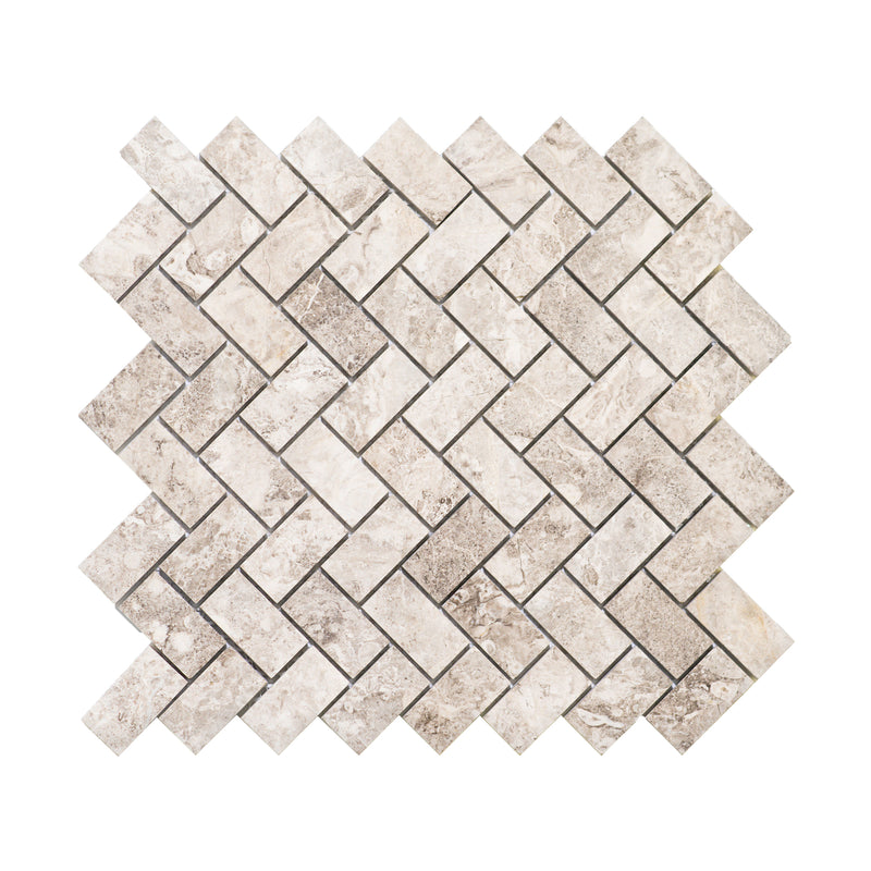 (Discontinued) Herringbone Silver Grey Marble Polished Mosaic FINAL SALE SOLD AS IS