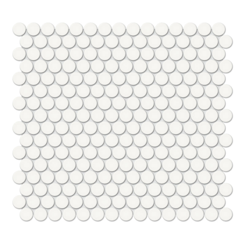 3/4" Architek Penny Round White Matte Glazed Porcelain Mosaic