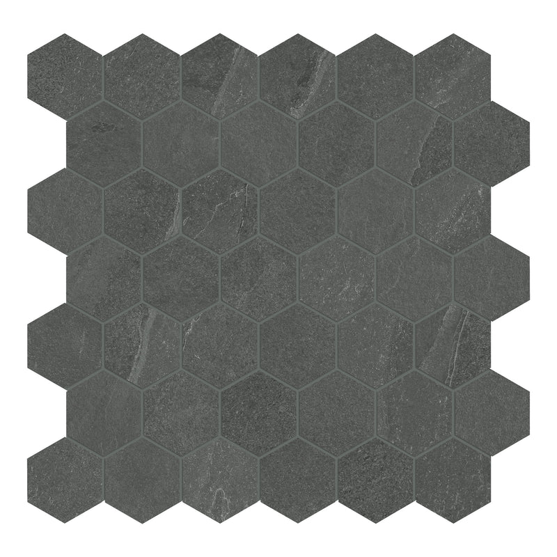 2" Hexagon Nevado Black Porcelain Matte Mosaic