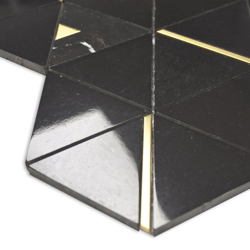 Artistic Modern Triangle Black Marble W/ Gold Polished Mosaic Final Sale