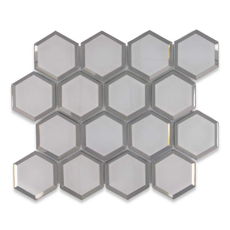 3x3 Riva Hexagon Beveled White Glass Mosaic