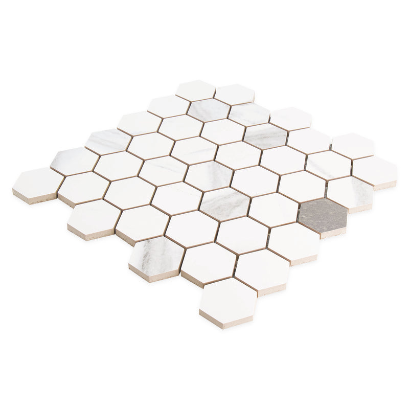 2x2 La Mallorca Panda White Hexagon Polished Porcelain Mosaic
