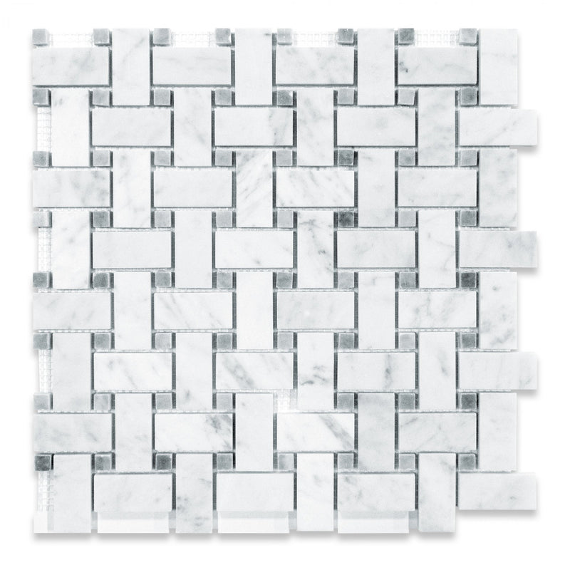Italian Bianco Carrara Tweed w/ Grey Dots Marble Honed Mosaic Final Sale