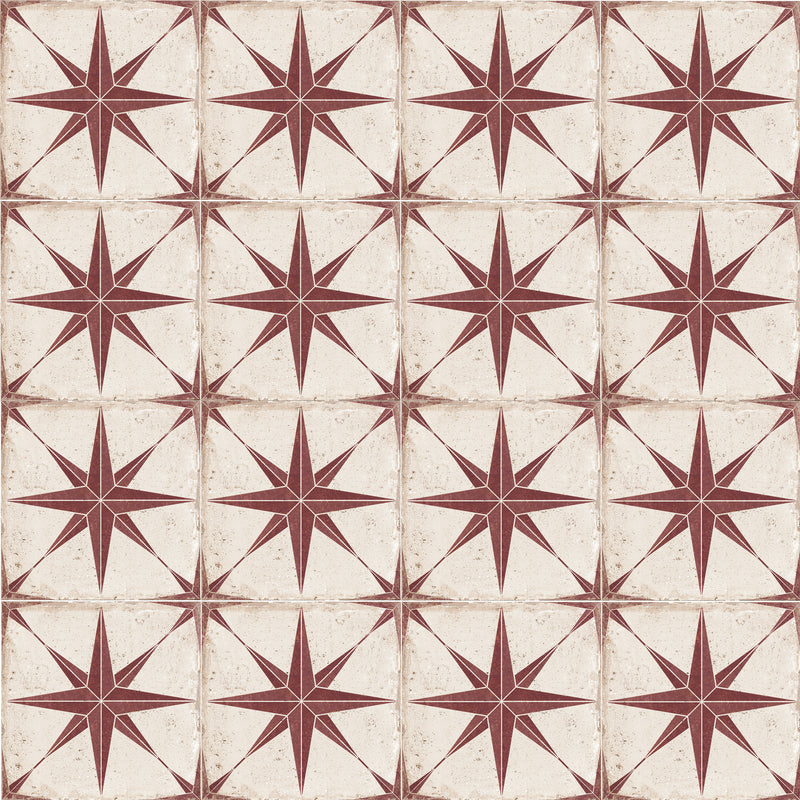 9x9 Orion Decor Red Star Matte Porcelain Tile Final Sale