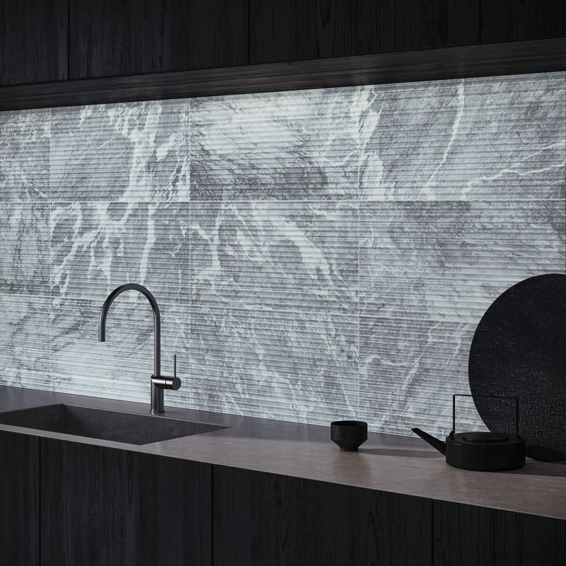 12x24 Hydro Gray Curve Honed Marble Tile