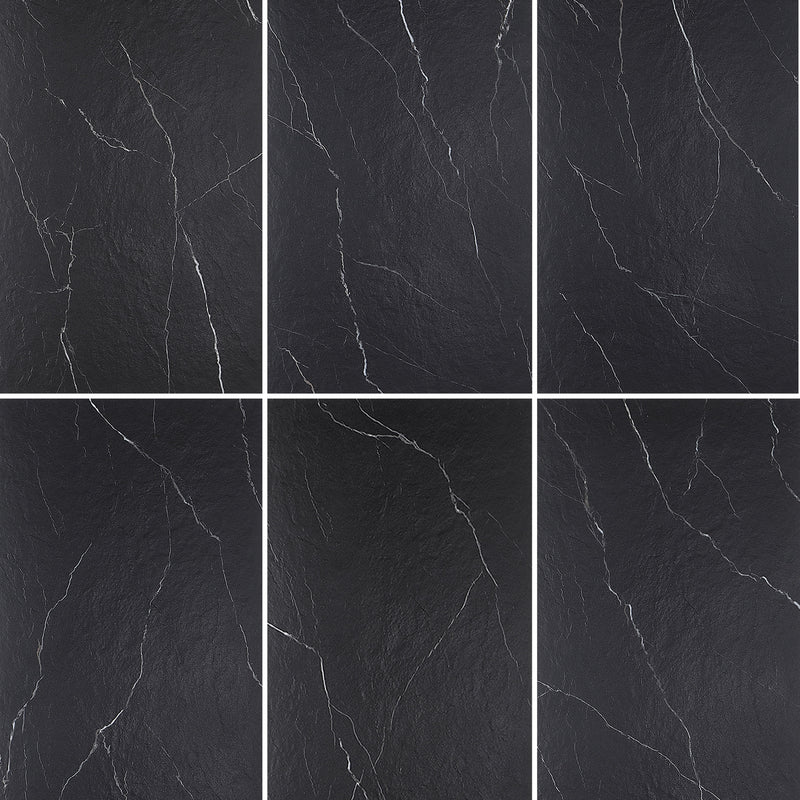24x48 Marquina Black Marble Slate Porcelain Matte Tile (12mm)