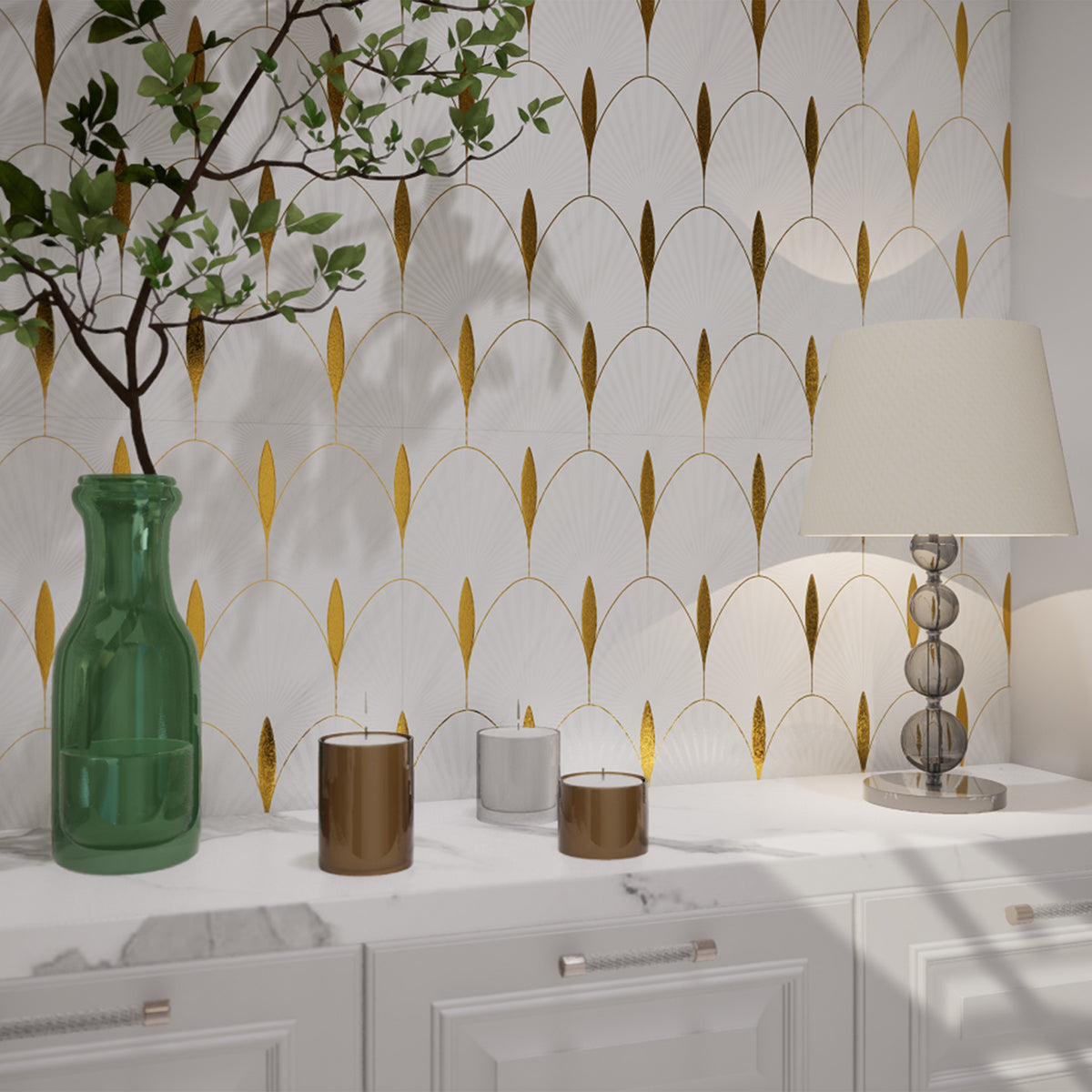 LIOLEAページ 24x48 Gliding White Gold Decor Glazed Porcelain Tile