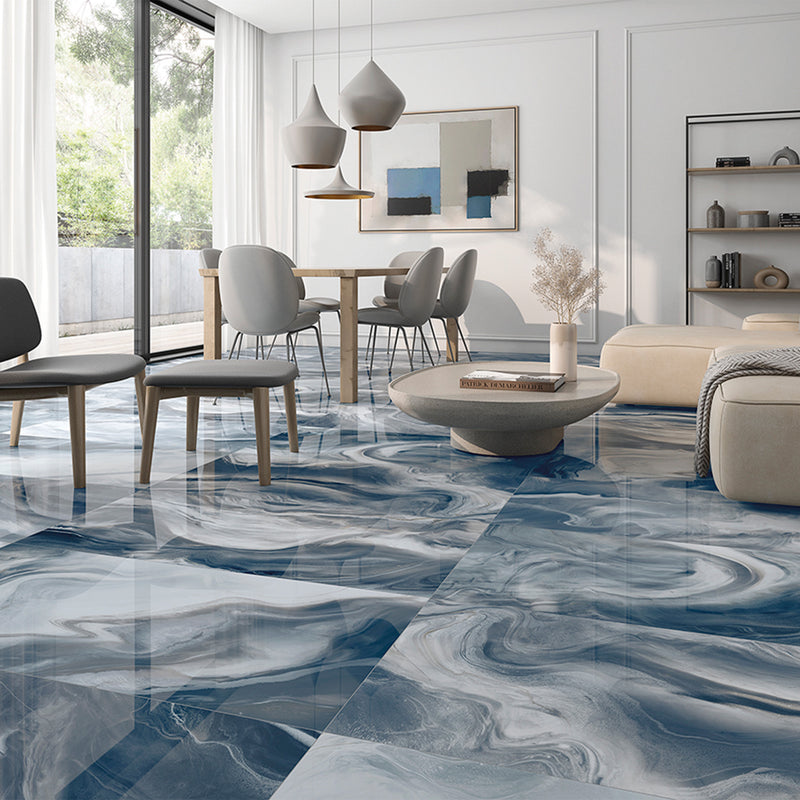 24x48 Watercolor Marine Polished Porcelain Tile