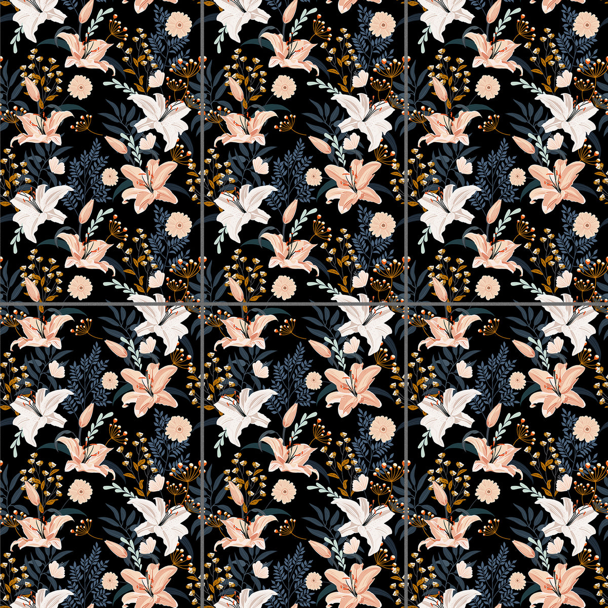 24x48 Lily Fun Dark Decor Glazed Porcelain Tile