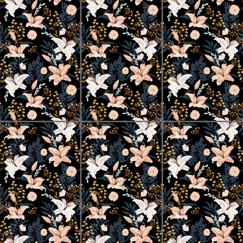 24x48 Lily Fun Dark Decor Glazed Porcelain Tile