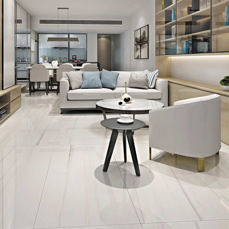 24x48 Bianco Lasa White Polished Thin Porcelain Tile (5.5 mm)