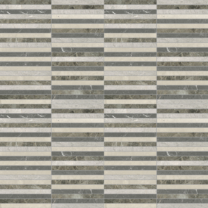 2x6 Celestia Earth Stacked Honed + Polished Blend Natural Stone Mosaic