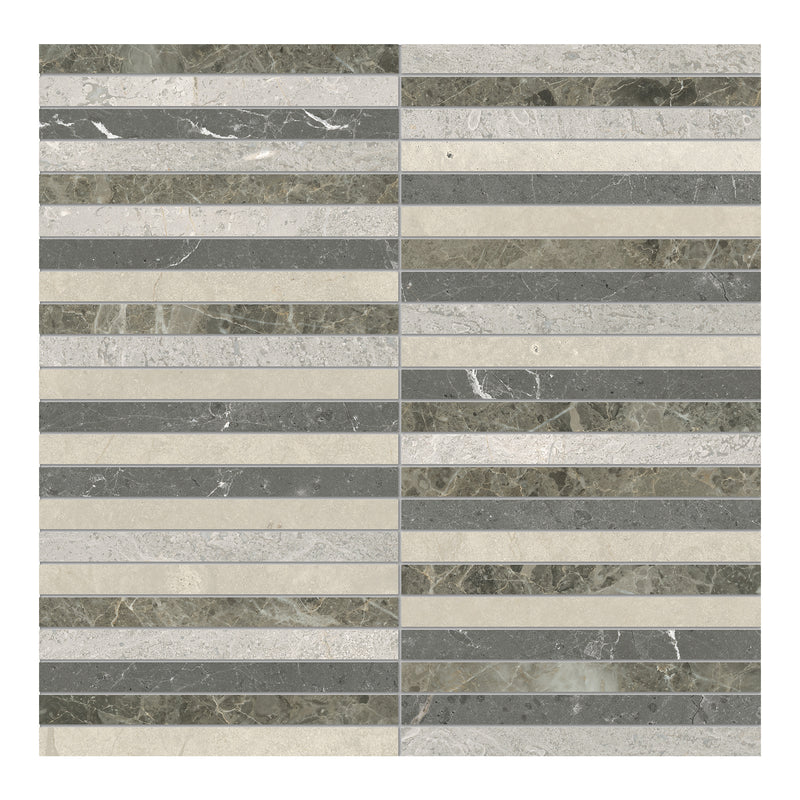 2x6 Celestia Earth Stacked Honed + Polished Blend Natural Stone Mosaic