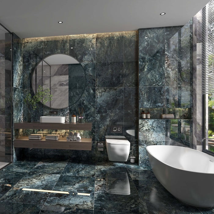Large porcelain slab shower wall