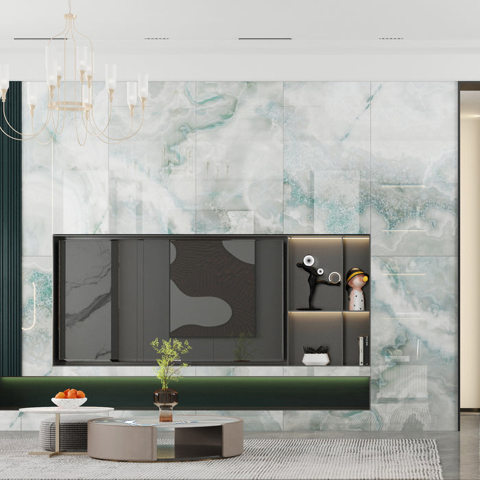 Large porcelain slab bathroom wall