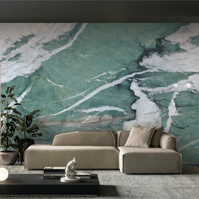 Large porcelain slab fireplace wall