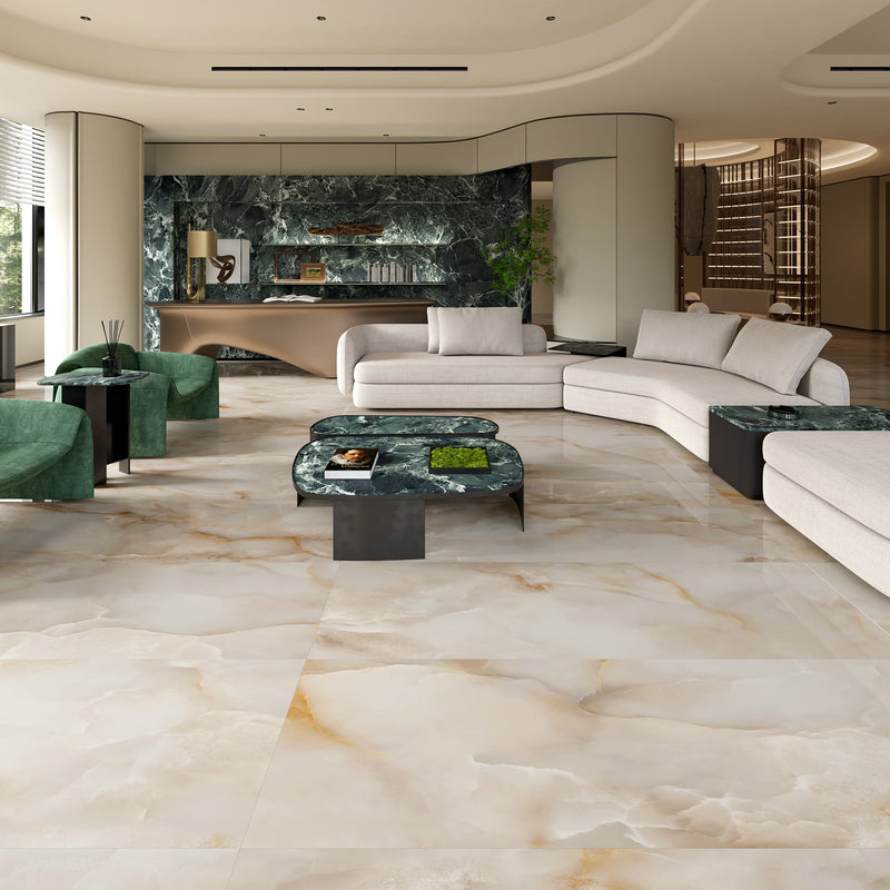 9mm 36x72 Pearl Onyx White Porcelain Glazed Polished Slab Final Sale