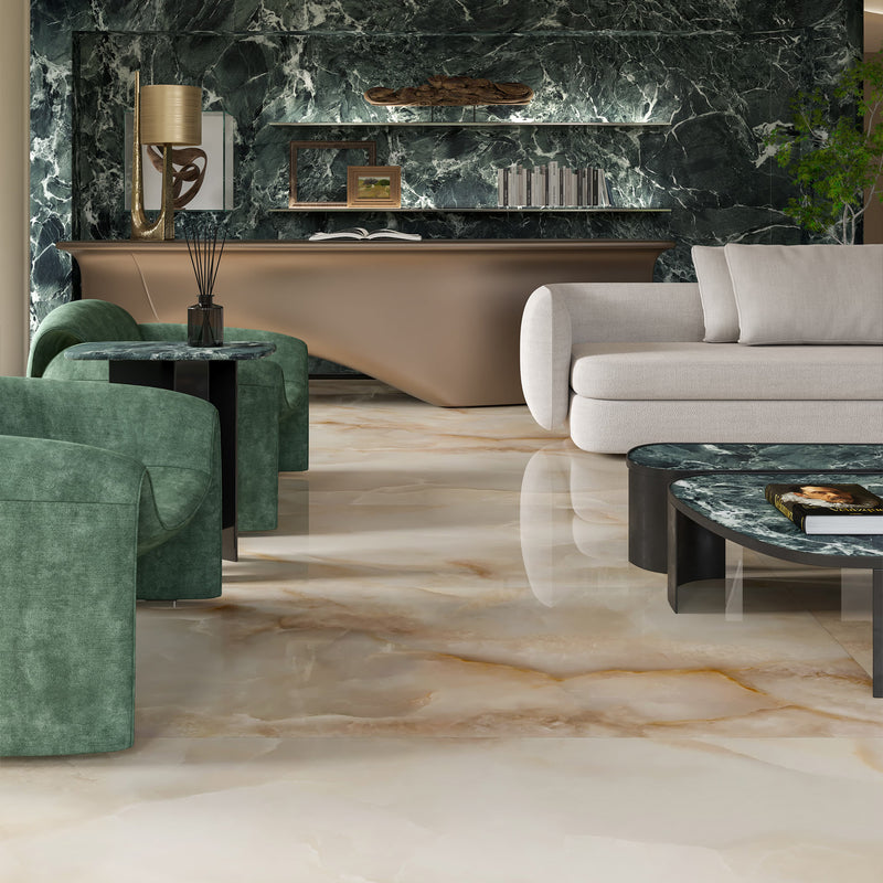 9mm 36x72 Pearl Onyx White Porcelain Glazed Polished Slab Final Sale