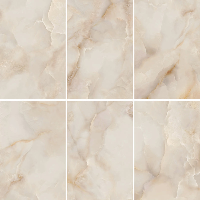 9mm 36x72 Pearl Onyx White Porcelain Glazed Polished Slab Final Sale