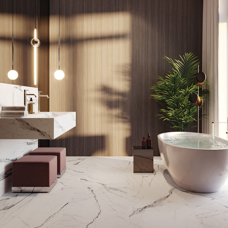 24"x48" Mayfair Statuario Venato HD Polished Rectified Glazed Porcelain Tile (New-IN)