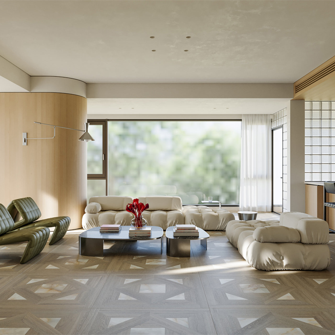Tile showroom planning with samples and project measurements