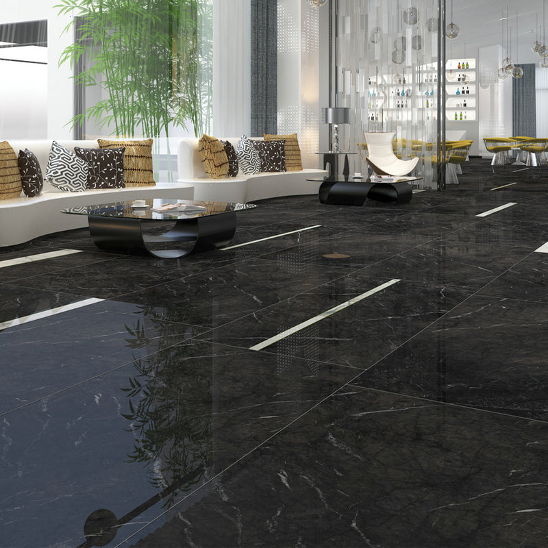 9mm 36x72 Onyx Black Porcelain Glazed Polished Slab Final Sale