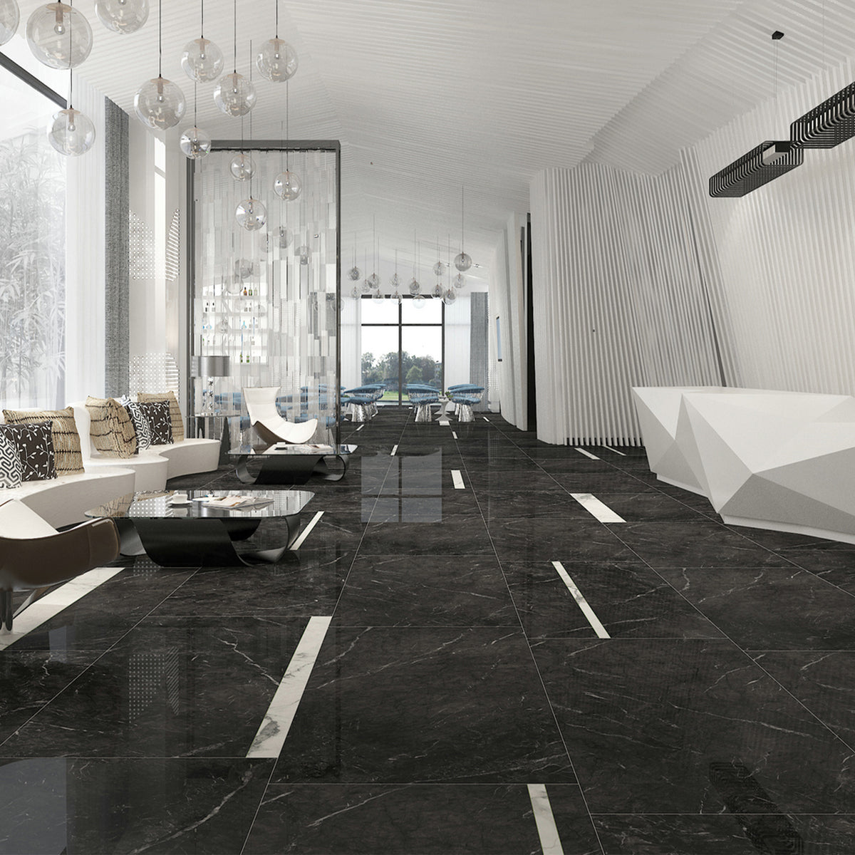 9mm 36x72 Onyx Black Porcelain Glazed Polished Slab Final Sale