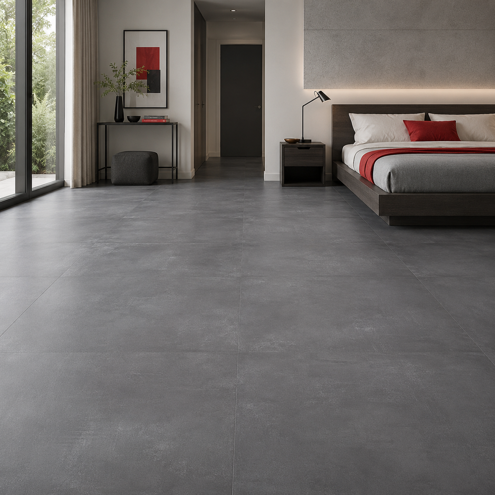 Cement-look tile surface