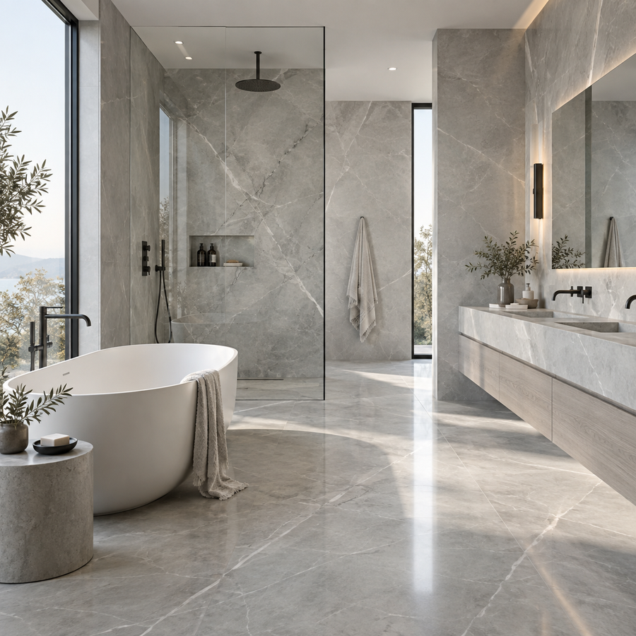 Large porcelain tile in a King City primary ensuite