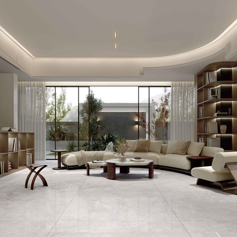 48x48 Gris Stone Cream Porcelain Polished Tile