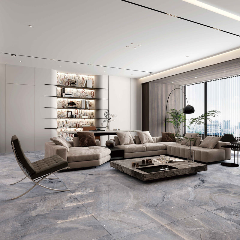 48x48 Gris Stone Mist Porcelain Polished Tile