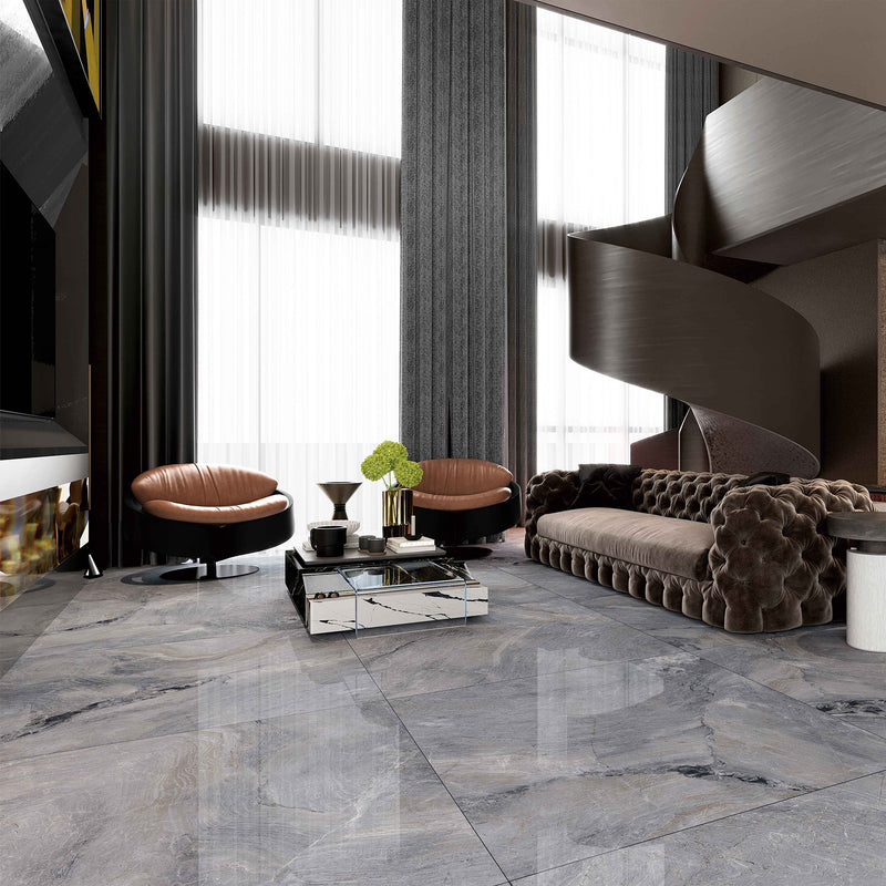 48x48 Gris Stone Mist Porcelain Polished Tile