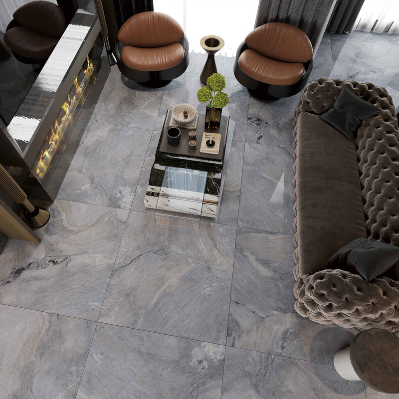 48x48 Gris Stone Mist Porcelain Polished Tile