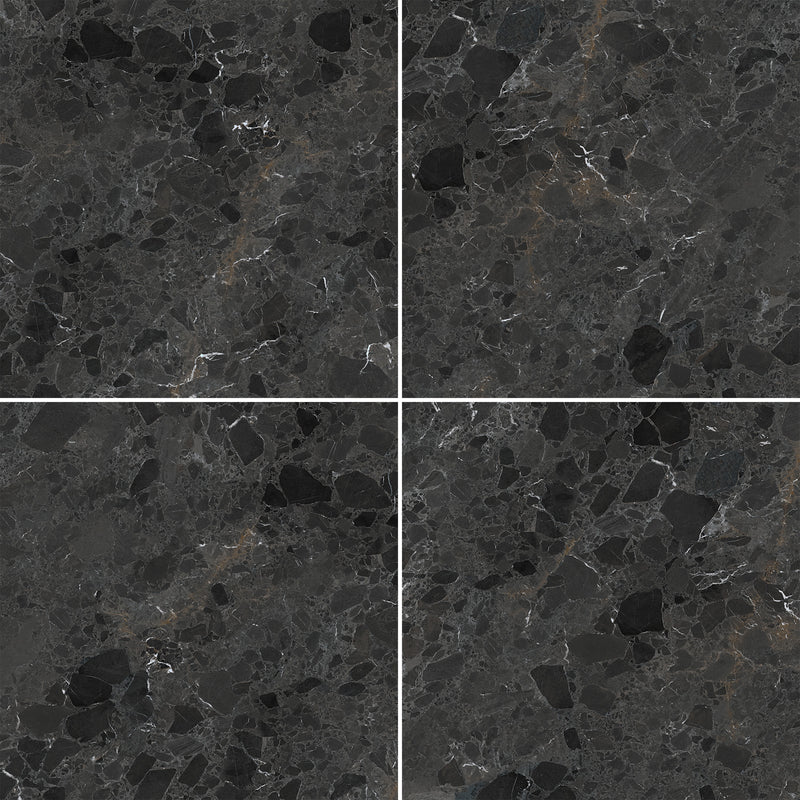 48x48 Gris Stone Black Porcelain Polished Tile