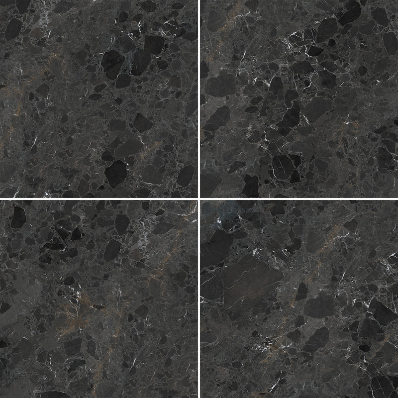 48x48 Gris Stone Black Porcelain Polished Tile