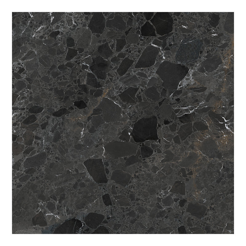 48x48 Gris Stone Black Porcelain Polished Tile