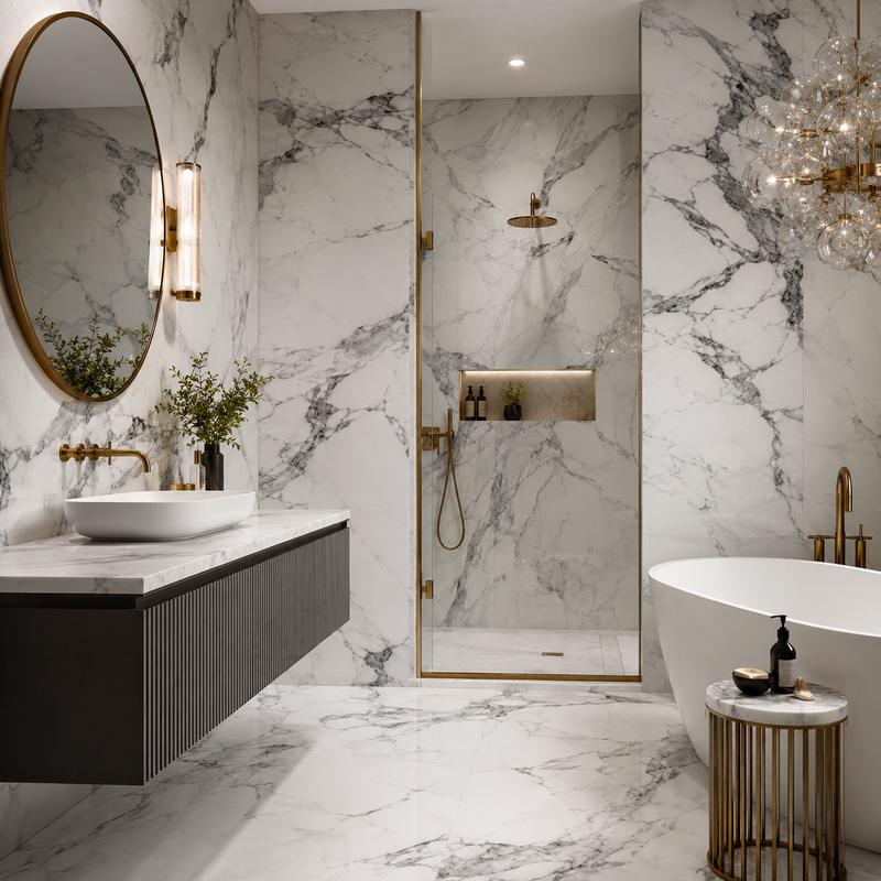 Marble look tile for Pickering bathrooms and kitchens