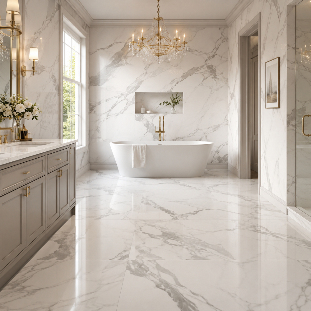 Marble look tile for a Newmarket renovation