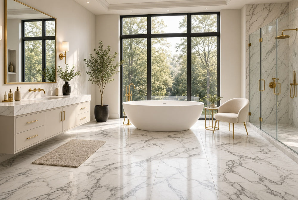 Marble look tile in a King City renovation
