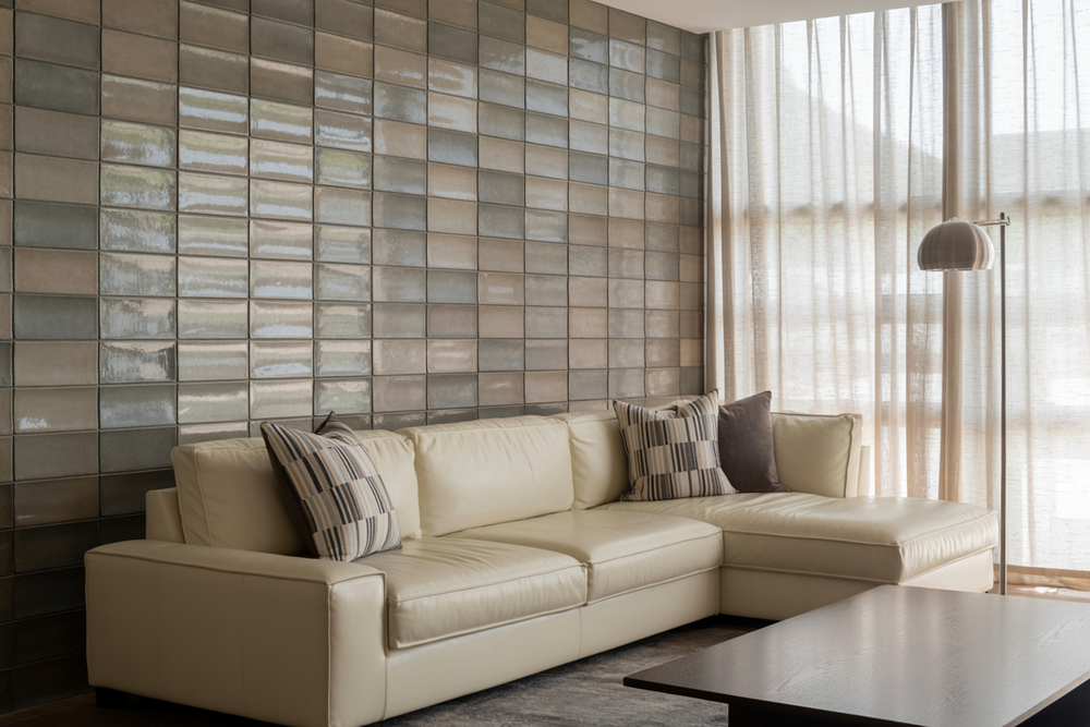 Glass tile detail in a finished interior